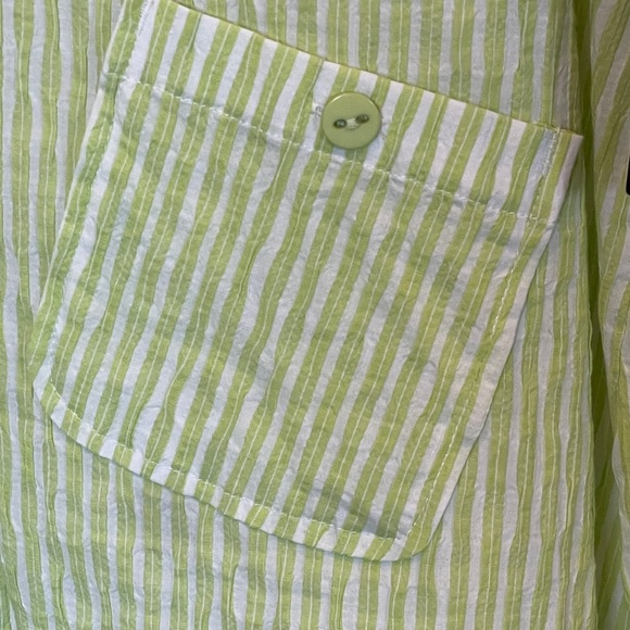 Ali Miles NWT 2X Button Down Blouse Lime Green White Seersucker Pocket A Line - Picture 2 of 7